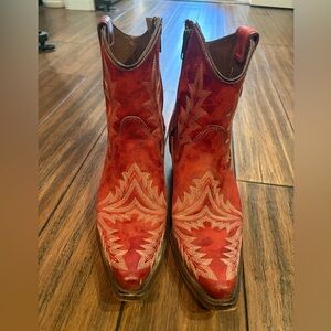 Circle G Red Western Ankle Boots with Embroidered Design